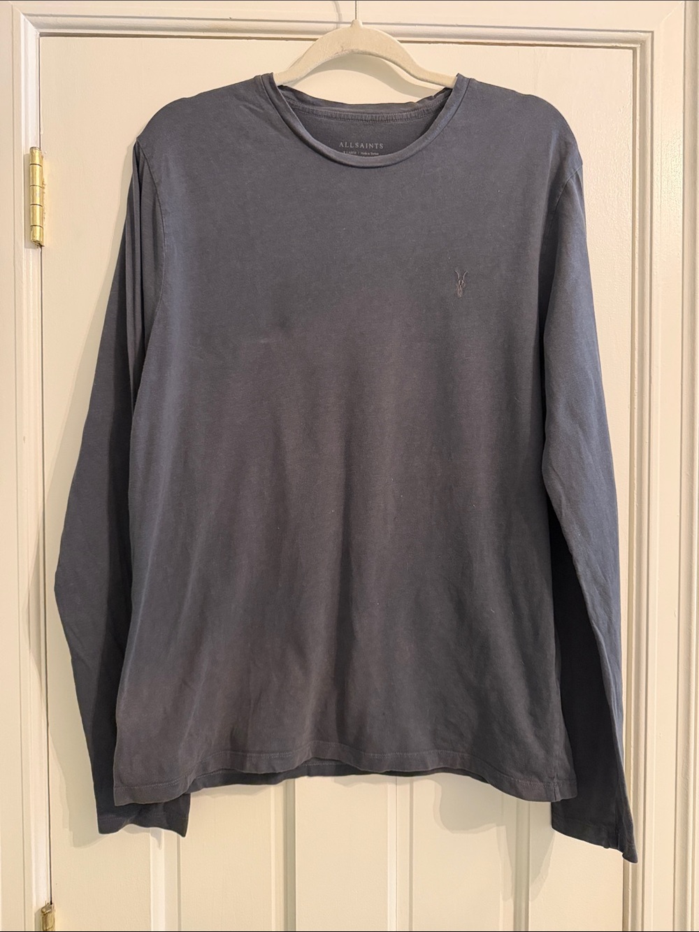 AllSaints Men's Long-Sleeve Crewneck Shirt in Charcoal Gray